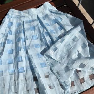 Baby Blue High Waist Pleated Checkered Milly Square Fil Coupe A-Line Flare Skirt